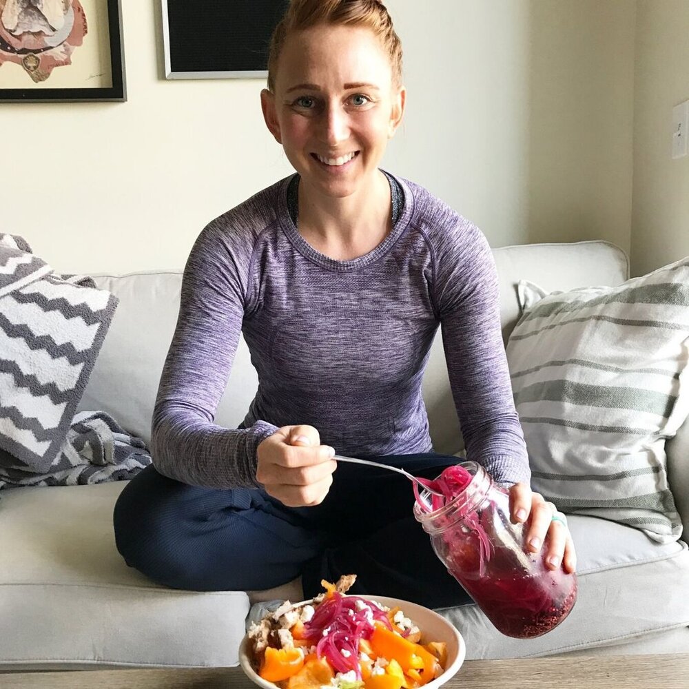 Veggie Confetti founder, Kelsey Tressler, enjoys a bright, colorful bowl of pickled veggies.